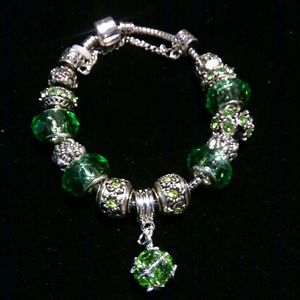 Green and silver charm bracelet